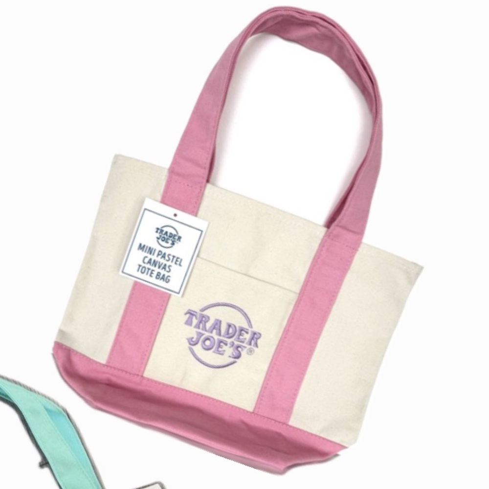 LIMITED EDITION Trader Joe's Mini Pastel Canvas Tote (1 PINK LEFT!!)
